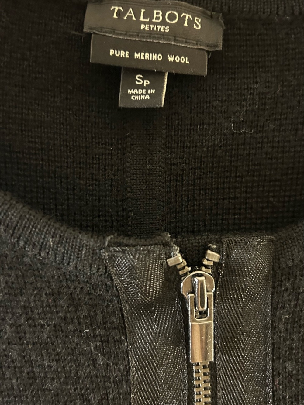 Talbots Petites Black 100% Pure Merino Wool Full-Zip Cardigan Sweater Coat SP - Picture 4 of 5
